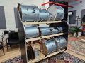 drum rack stationed on an oriental rug