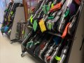 violin case racks in a hallway
