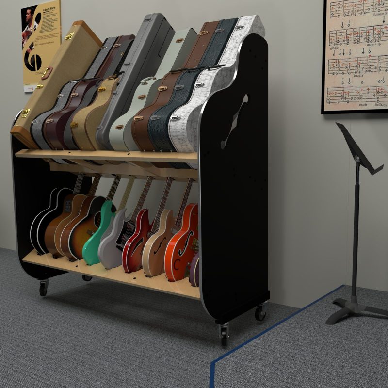 SPDGC9 guitar rack in a music classroom with risers