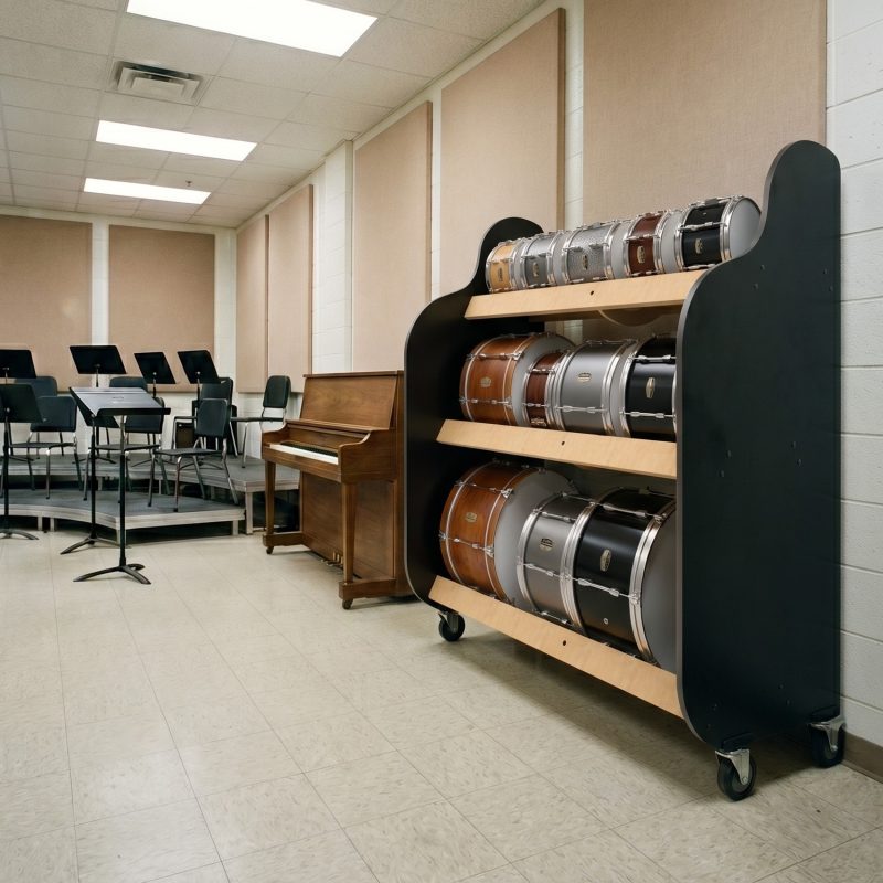 drum rack against classroom wall