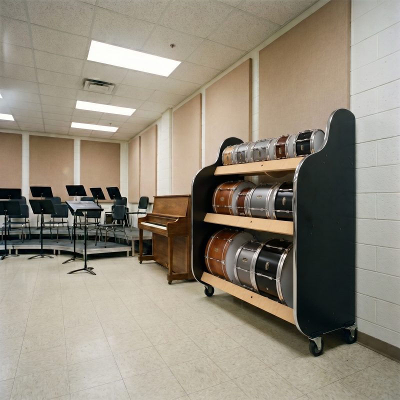 drum rack against classroom wall