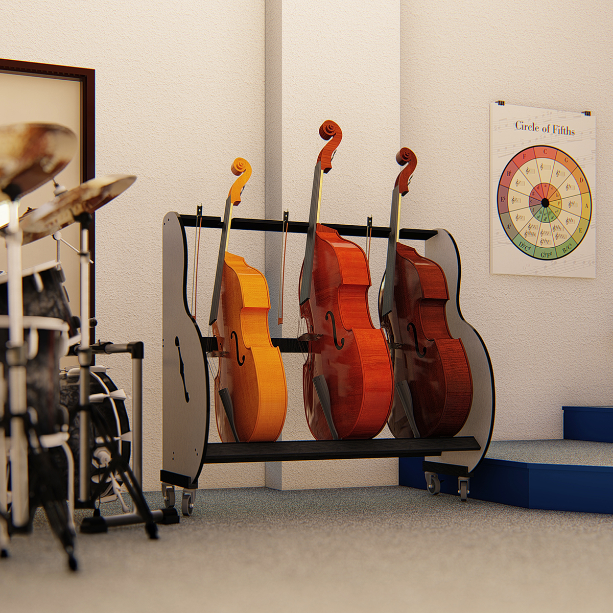 thumbnail image 2 of Portable Upright Double Bass Cart Bass Wheel Transport Carry 2 of 13